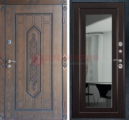 Уличная коричневая дверь c виноритом и МДФ Венге с зеркалом ДЗ-116 в Кубинке