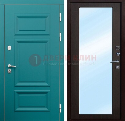 Зеленая входная дверь терморазрыв c виноритом и МДФ с зеркалом ДЗ-122 в Кубинке