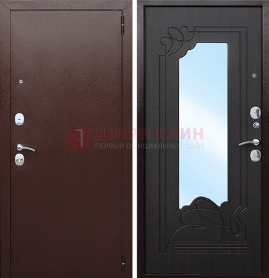 Коричневая стальная дверь с зеркалом ДЗ-18 в Кубинке