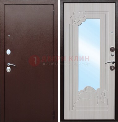 Коричневая металлическая дверь с зеркалом МДФ внутри ДЗ-33 в Кубинке