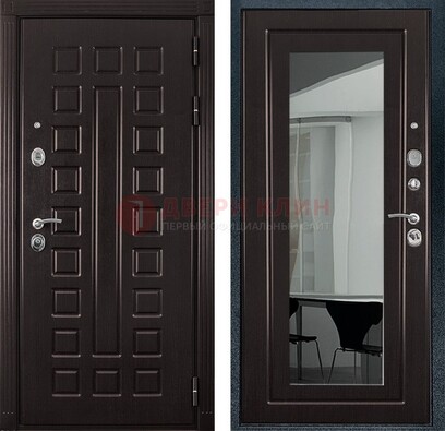 Темная металлическая дверь с зеркалом МДФ внутри ДЗ-4 в Кубинке