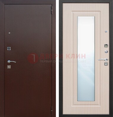Входная дверь с порошковым покрытием филенчатой МДФ и зеркалом ДЗ-65 в Кубинке