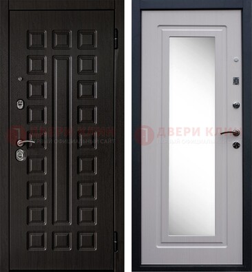 Черная филенчатая металлическая дверь МДФ с зеркалом ДЗ-83 в Кубинке