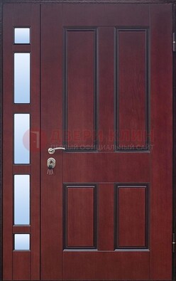 Красная входная полуторная дверь со стеклом ПЛ-10 в Кубинке