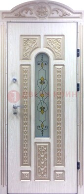 Белая железная дверь с МДФ и витражом ВЖ-26 в Кубинке