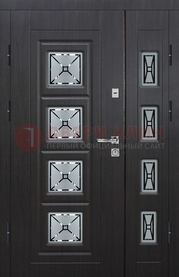 Чёрная двухстворчатая железная дверь с МДФ и витражом ВЖ-35 в Кубинке